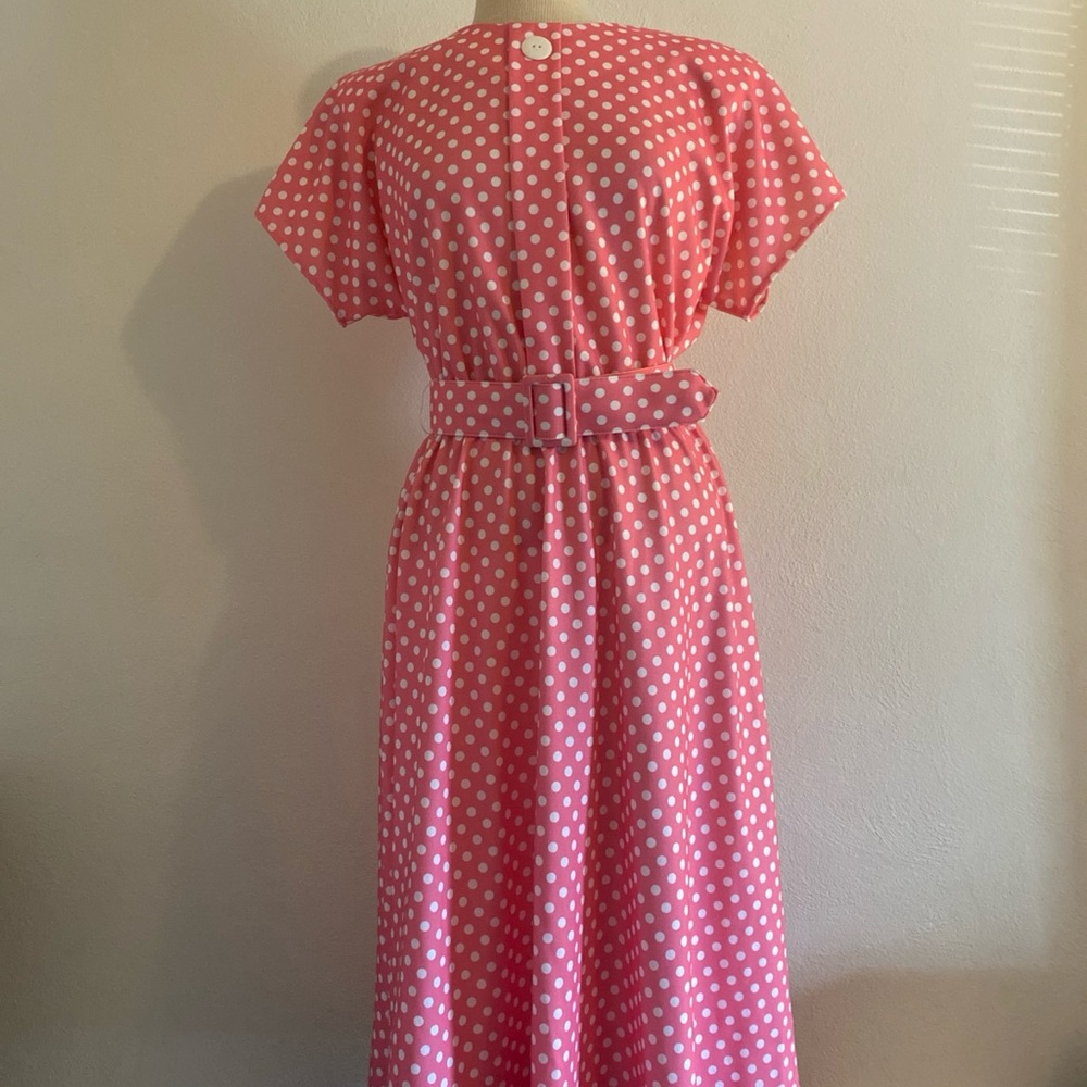 Meryl Fashions LTD Pink Polkadot Aline Dress With Belt I Love Lucy Look, SZ 14
